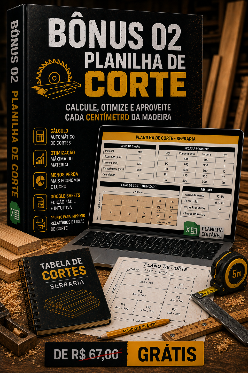 Planilha de Corte Otimizado — Aproveite Toda a Madeira